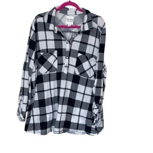 New York Laundry Plaid Button Front Shirt Tunic Size 3X Long Sleeve Classic